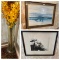 2 Prints and glass floor vase