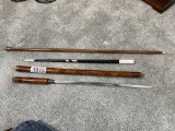 3 early antique batons including sword