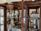 2 shelves of assorted glass and silverplate