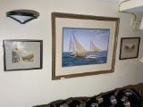 Framed sailing print plus two signed vintage prints