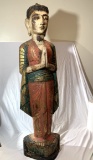 Carved Wooden Monk Statue.  40 inches High.  See Photos
