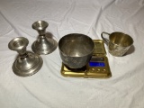 2 Pieces of Sterling and 2 Sterling Weighted Candlesticks.  See Photos for Sterling Weight.