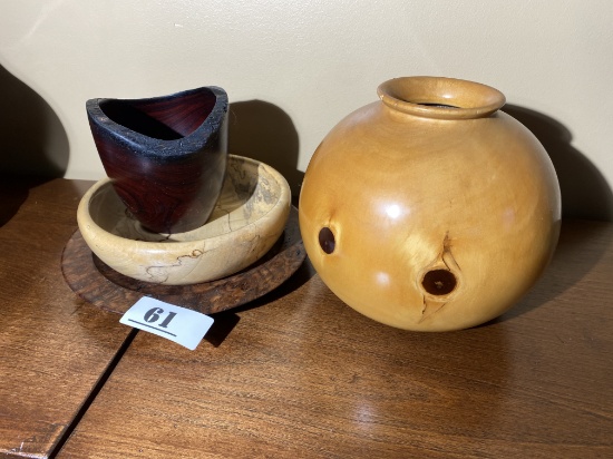 Group of signed artist made wooden vessels