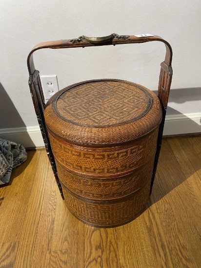 Fine Chinese Wedding Basket with Elaborate Carving