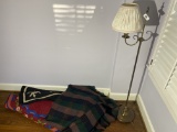 Large wool blanket, two rugs, lamp