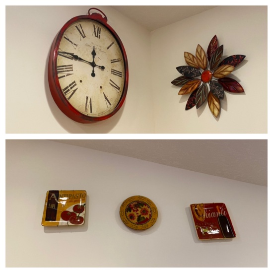 Kitchen clock, measuring about 3' high, plus other kitchen decor.