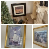 Decorative columns, cat decor, sconces, art and more lot
