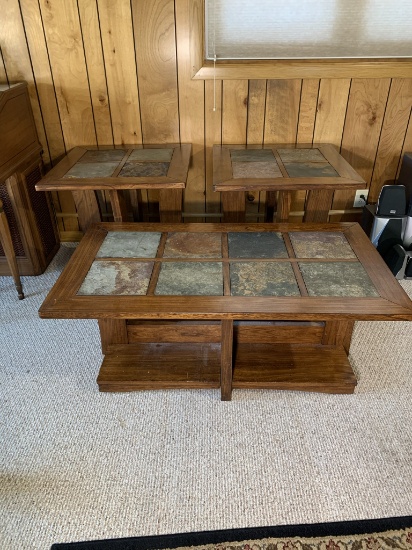 Coffee Table and 2 Side Tables with Rustic Finish & Slate Tile.  Shipping not available. You or your