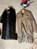 Vintage fur coat + Leather trench coat, scarf