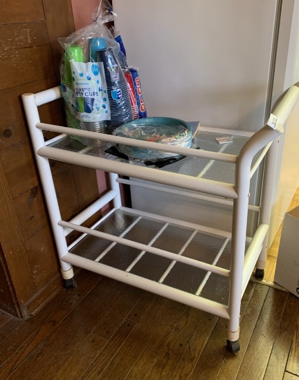 Tea Cart with Cups and Paper Plates