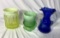 2 Pieces of Uranium Glass (no chips or cracks) & Cobalt Glass Pitcher