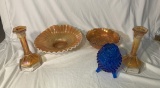 4 Pieces of Carnival Glass and Fenton Votive