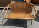 Mid-century Modern Wicker Bench with base