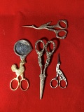 4 Pairs of Ornate Scissors. Some are Sterling.   See Photos For Extra Details