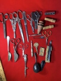 Group of Scissors, Darning Egg, Needle Holders and More