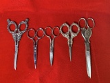 5 Pairs of Ornate Scissors.  Some are Sterling.  See Photos For Extra Details