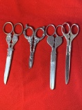 4 Pairs of Ornate Scissors.  Some are Sterling.  See Photos For Extra Details
