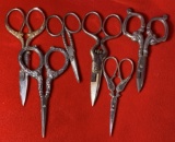 6 Pairs of Ornate Scissors.  Some are Sterling.  See Photos For Extra Details