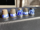 Group lot of 5 sterling silver and enamel antique thimbles