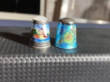 2 exception enamel on sterling silver antique thimbles