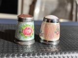 2 Very fine Guilloche Enamel over Sterling Silver thimbles