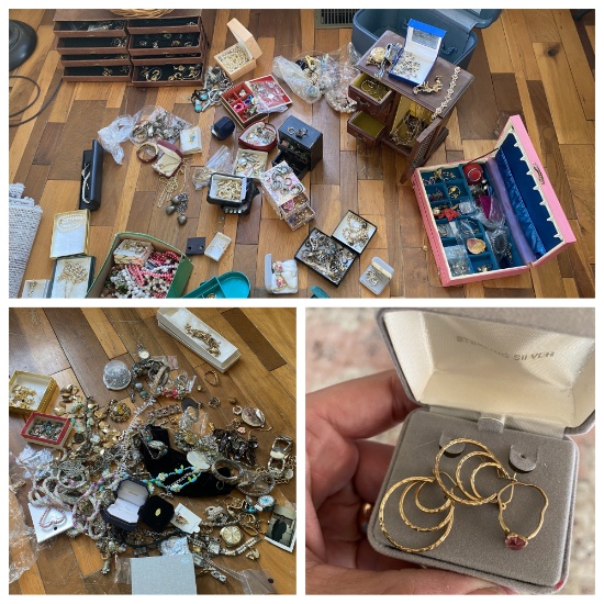 Large lot gold, silver, costume jewelry