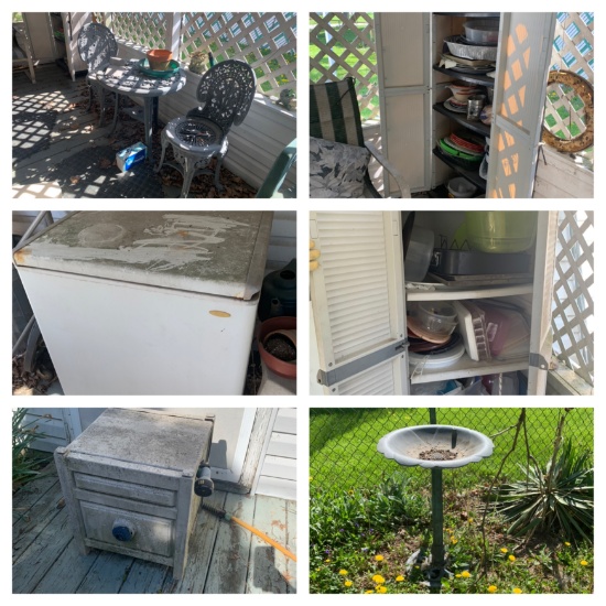 Back Porch Clean Out - Plastic Bistro Set, Storage Cabinets, Freezer in Working Order & More