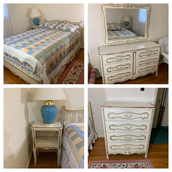 Full Size Bed, Night Stand, Chest of Drawers, & Dresser