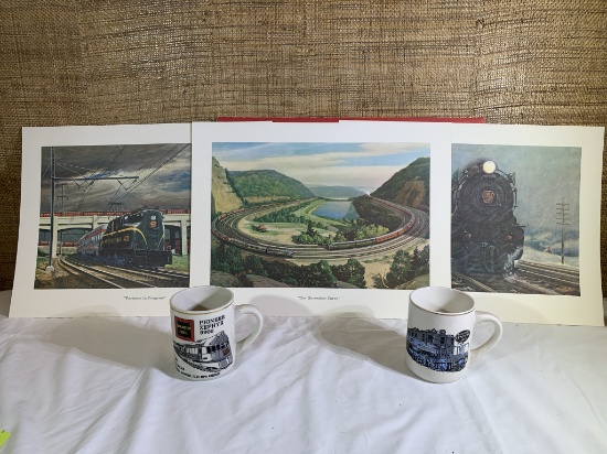 Portfolio of Trains from a Collection of the Pennsylvania Railroad with 2 Train Mugs.