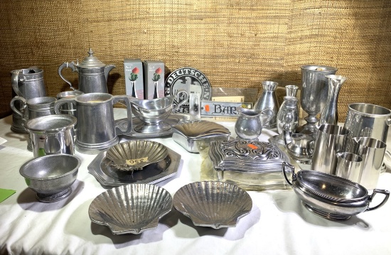 Large Group of Pewter & Stainless Mid Century Items by - Pewtarex, Wilton & Bel.