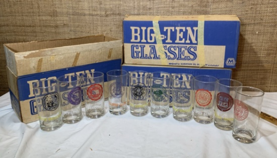 Vintage Marathon Oil Company Exclusive Big-Ten Glassware Set.  3 Complete Sets.