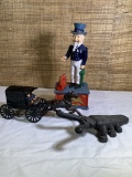 Uncle Sam Cast Iron Bank, Cast Iron Horse and Buggy, Cast Iron Beetle Boot Jack by John Wright.