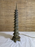 Brass Buddhist Temple Lamp.  See Photos.  Cord has issues was unable to test if in working order..