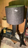 MCM black stand with lamp, radio.