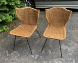 Woven Wicker Mid Century Modern Chairs.