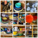 Huge Group of Vintage Fiestaware, Vintage Glassware, & Whole Kitchen Cleanout.  SEE PHOTOS..