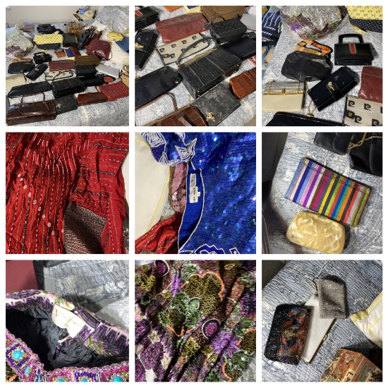 Huge lot vintage purses + beaded clothing