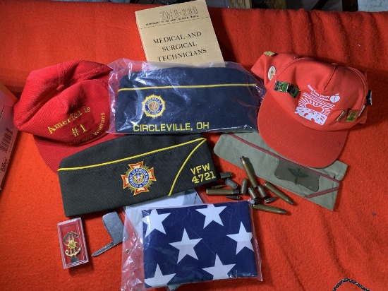 Group of Veteran Hats and Other Assorted Items