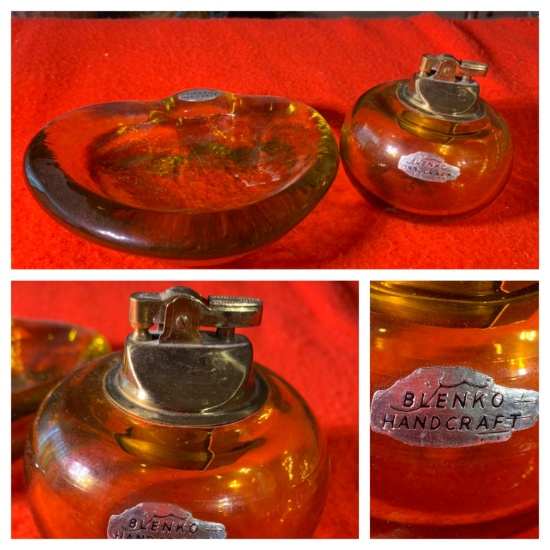 Blenko Hand Crafted Table Lighter and Ashtray