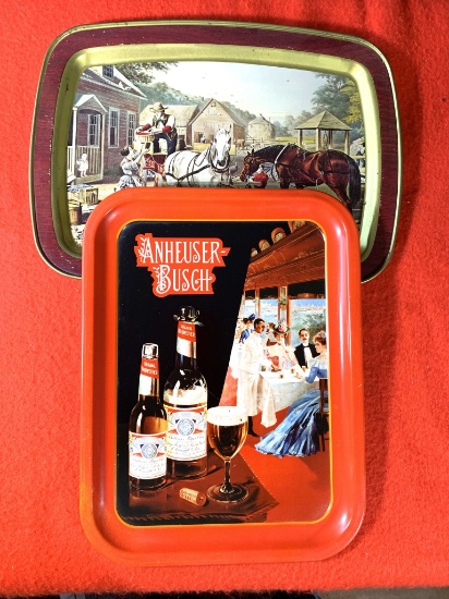 Anheuser Busch & Currier & Ives Vintage Trays