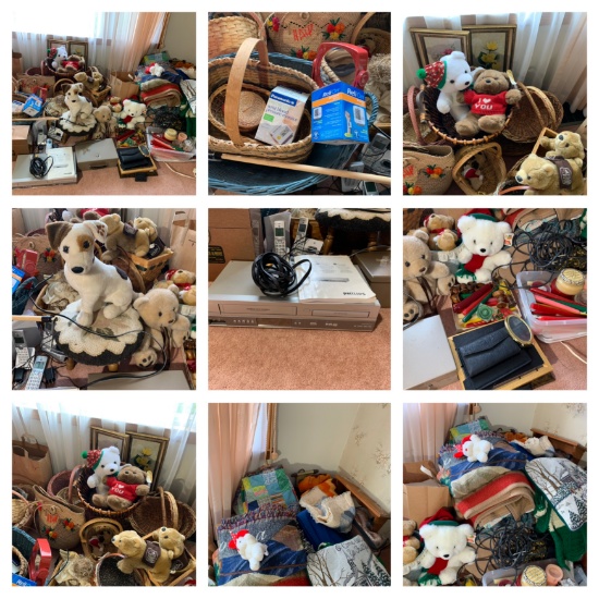 Great Group of Baskets, Blankets, Electronics, Frames, Teddy Bears & More