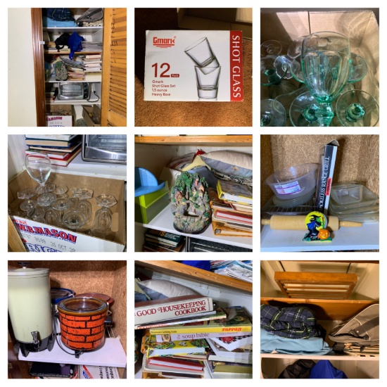 Hallway Closet Clean Out - Cook Books, Glassware, Stemware, Blankets & More.