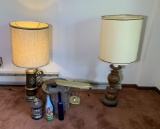 2 Table Lamps, Desk Lamp, Glass Bottles & Wooden Wringer Mop Bucket