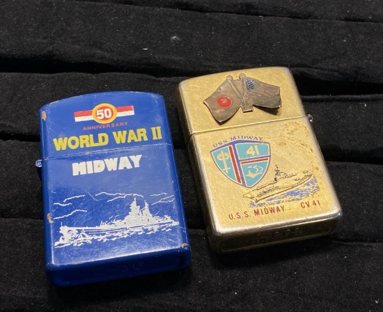 2 Vintage WWII Midway Lighters
