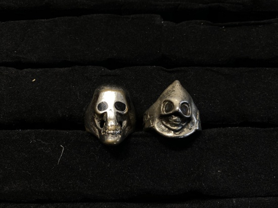 Two VIntage Memento Mori Skull Rings