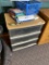 Plastic drawer storage cabinet with wooden top