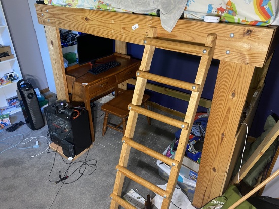 Heavy timber loft bed with ladder