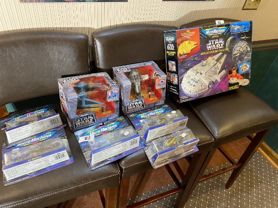 Group lot of assorted Micro Machines, Babylon 5, Star Wars toys in boxes