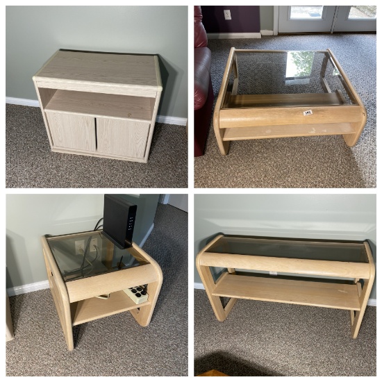 3 glass topped tables PLUS a stand