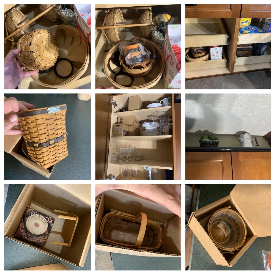 Cabinet contents including miniature Longaberger